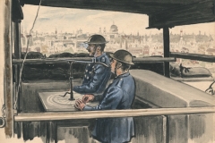 Firewatchers on the top of Smiths Buildings near Lambeth Bridge. Sept 1944