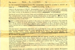 War Correspondent Licence SHAEF